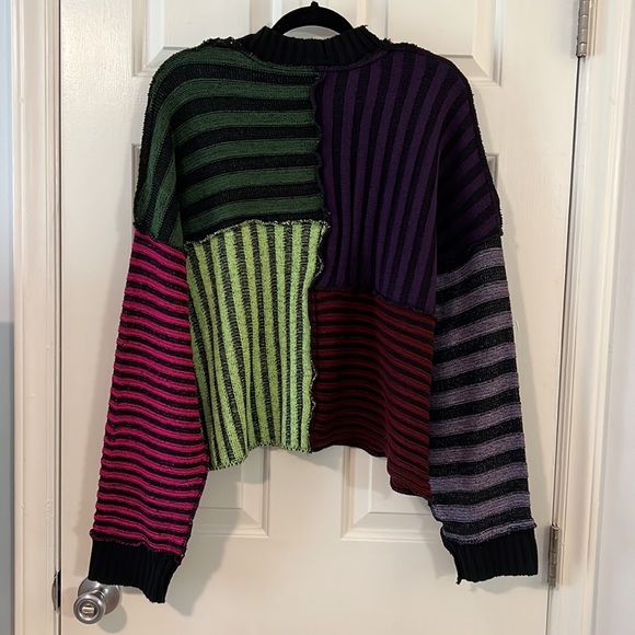 Patchwork Multi Stripe Oversized Pullover Sweater - M - The Ragged Priest - Picture 2 of 6